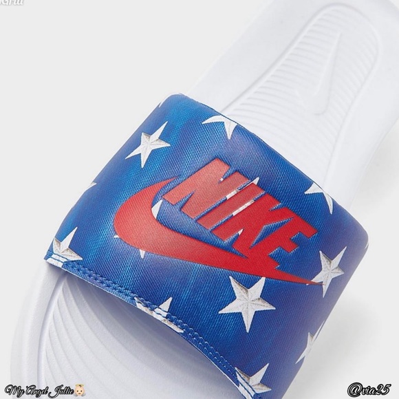 WOMEN'S NIKE VICTORI ONE PRINT SLIDE SANDALS Colors: Red Jeu Royal Size: 6 and 7 - Picture 5 of 7